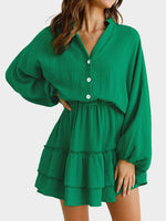 Ruffled Notched Balloon Sleeve Mini Dress