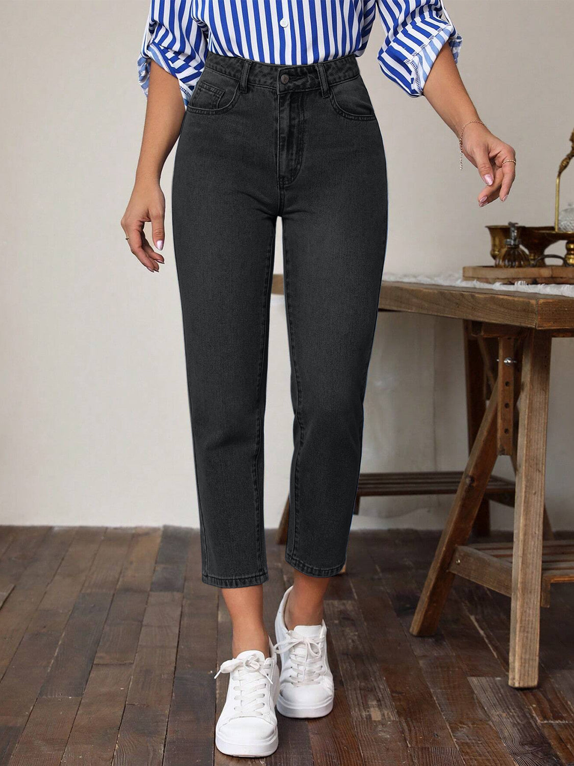 High Waist Jeans with Pockets