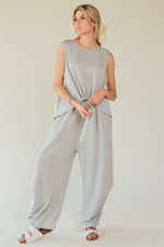 Davi & Dani Drawstring Hem Round Neck Tank and Pants Set - Beautiful Woman