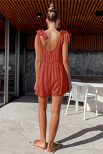 Full Size Scoop Neck Tie Shoulder Romper - Beautiful Woman