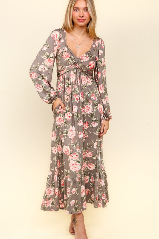 Haptics Twisted Detail Ruffled Hem Floral Dress with Side Pockets - Beautiful Woman