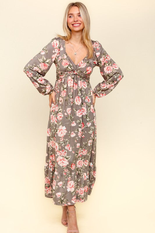 Haptics Twisted Detail Ruffled Hem Floral Dress with Side Pockets - Beautiful Woman