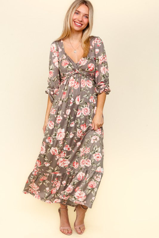 Haptics Twisted Detail Ruffled Hem Floral Dress with Side Pockets - Beautiful Woman