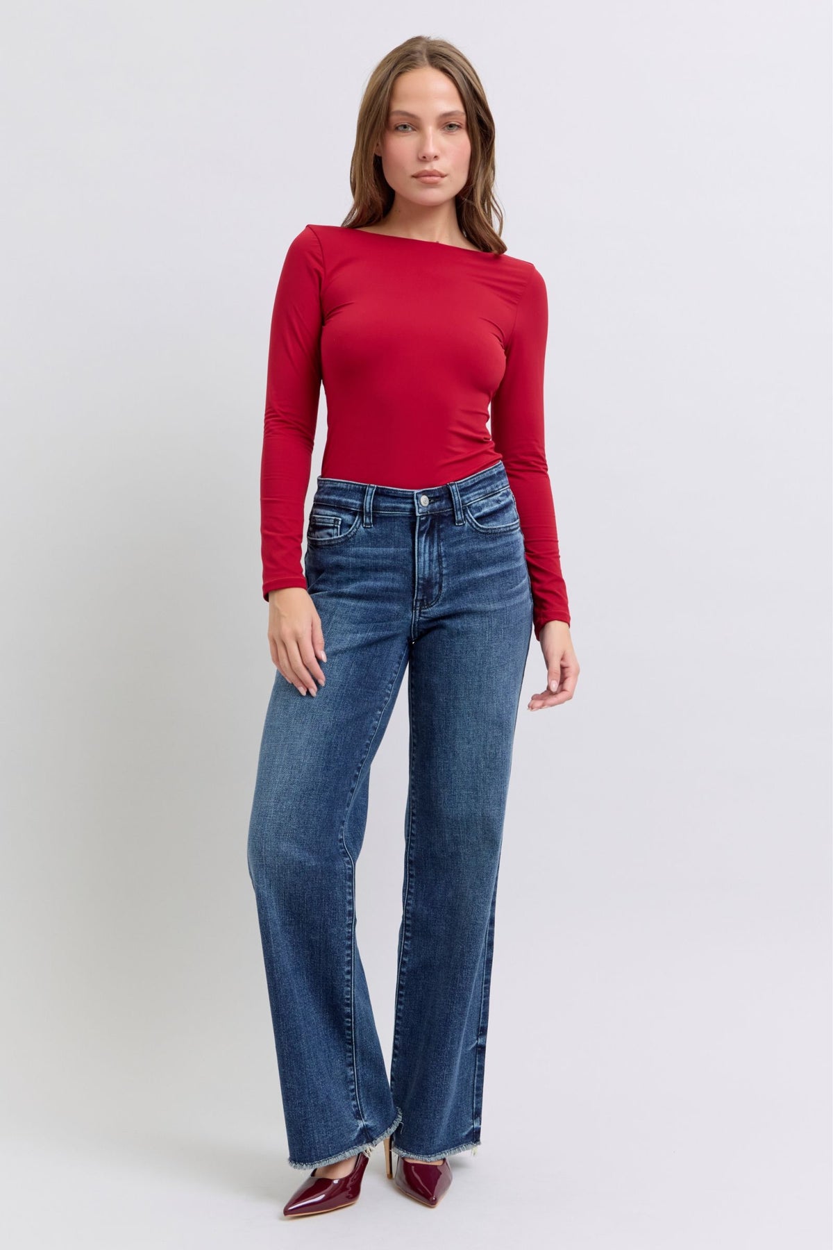 Judy Blue Full Size Raw Hem Mid Rise Jeans - Beautiful Woman