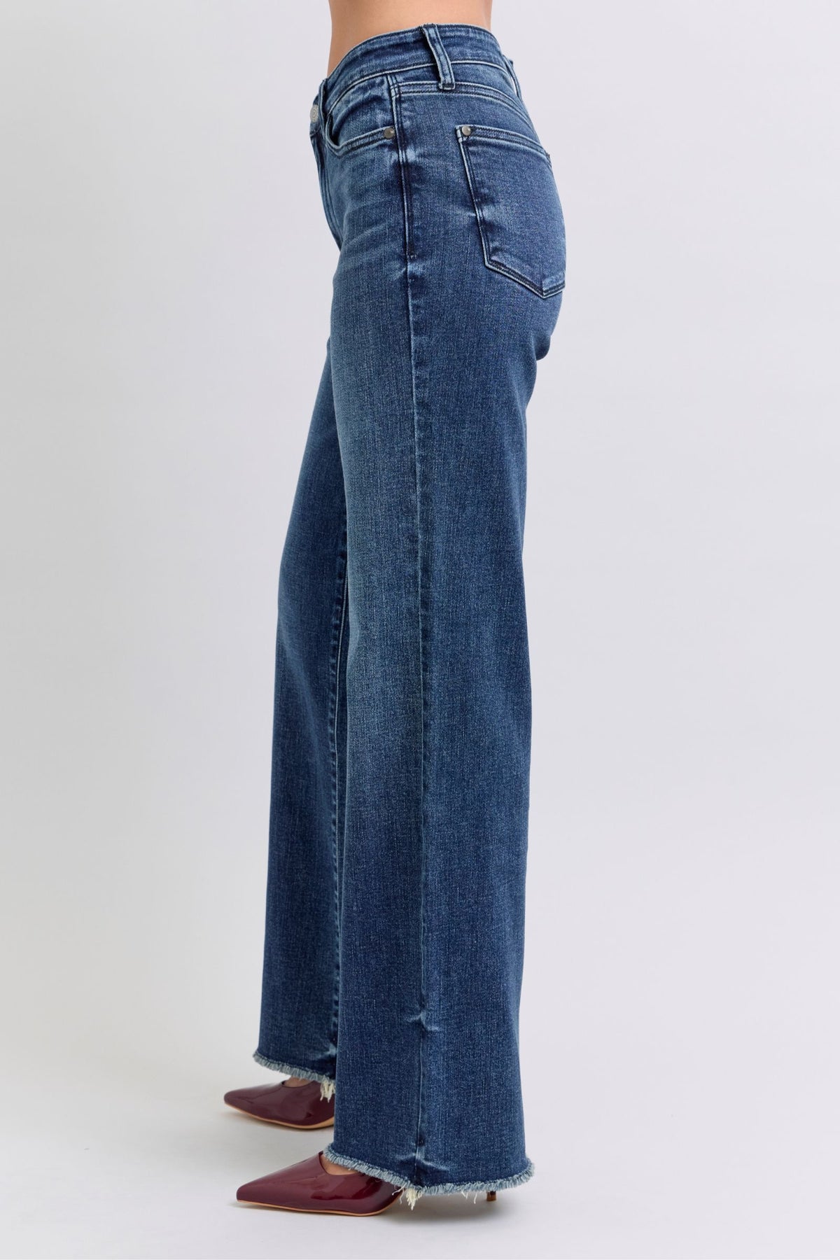 Judy Blue Full Size Raw Hem Mid Rise Jeans - Beautiful Woman