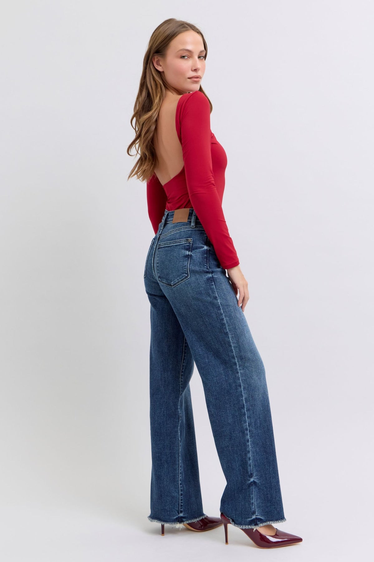 Judy Blue Full Size Raw Hem Mid Rise Jeans - Beautiful Woman