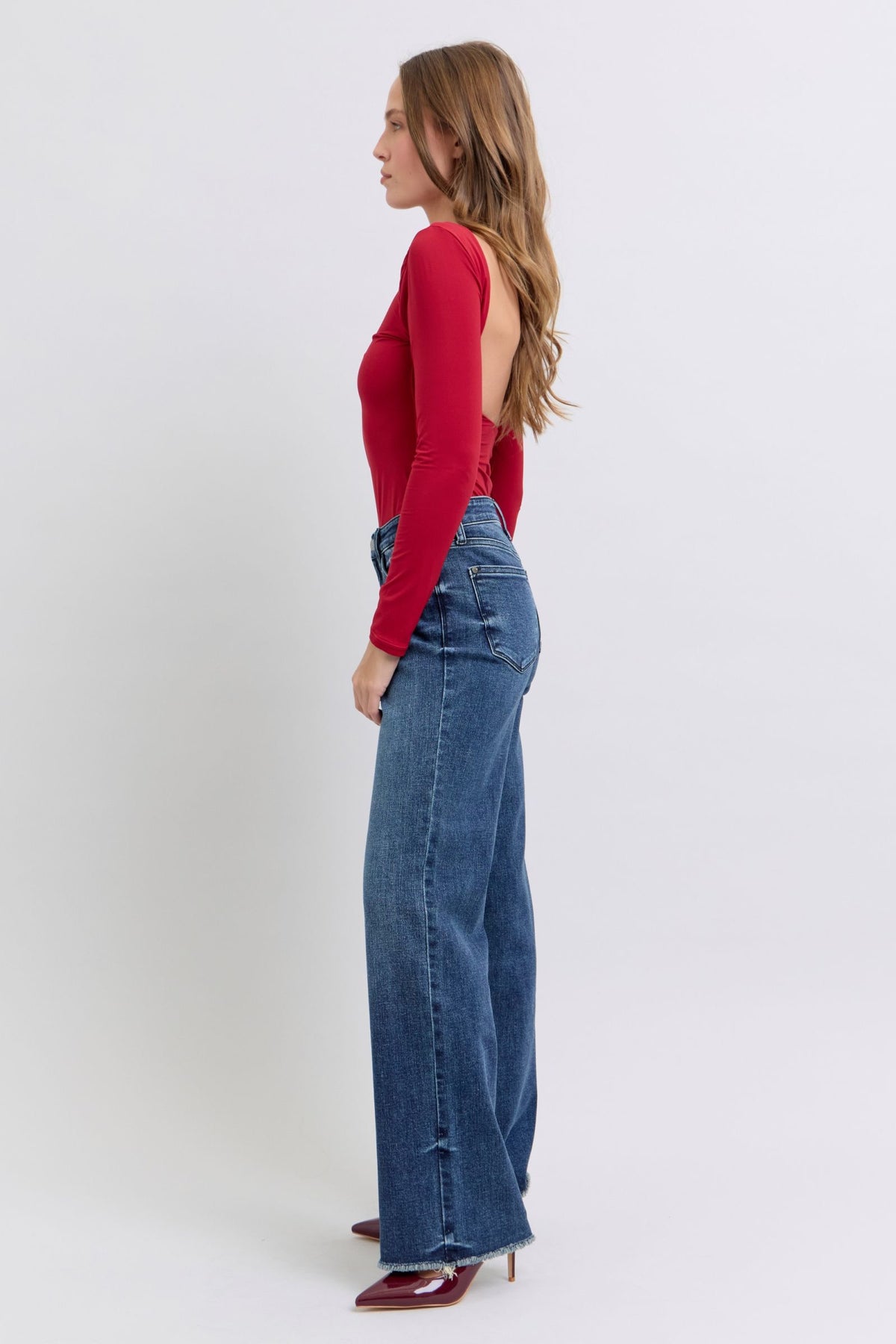 Judy Blue Full Size Raw Hem Mid Rise Jeans - Beautiful Woman