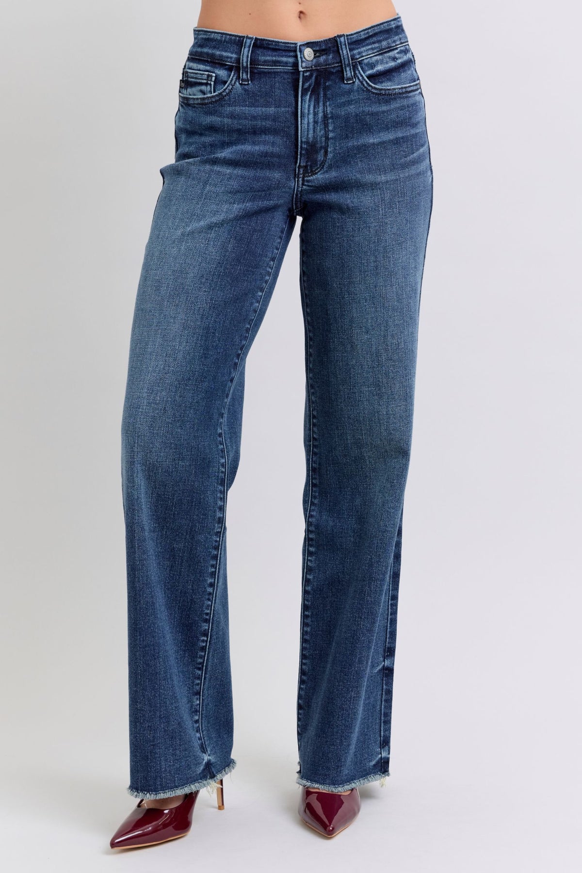 Judy Blue Full Size Raw Hem Mid Rise Jeans - Beautiful Woman