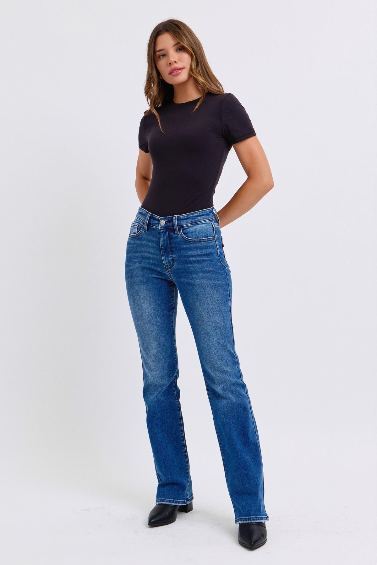 Judy Blue Full Size Run Mid-Rise Bootcut Jeans with Thermal Lining - Beautiful Woman