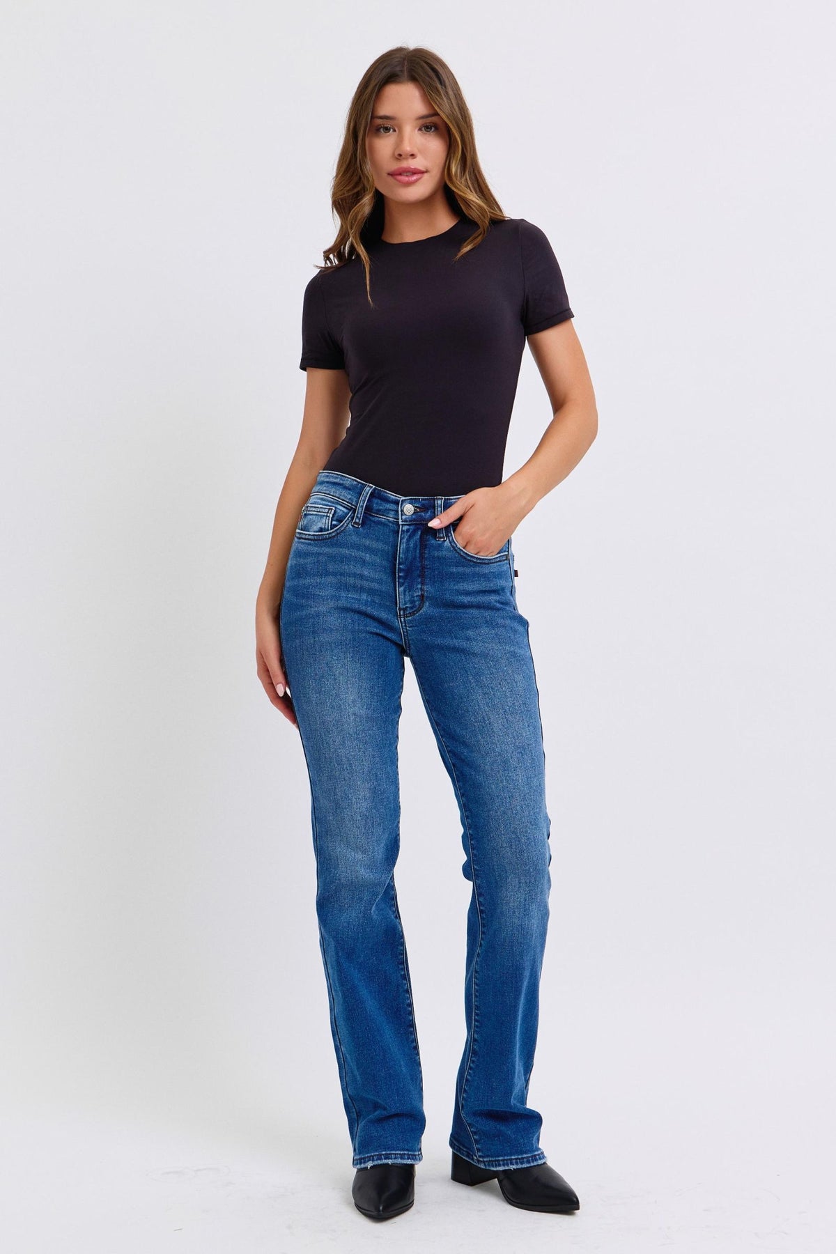 Judy Blue Full Size Run Mid-Rise Bootcut Jeans with Thermal Lining - Beautiful Woman