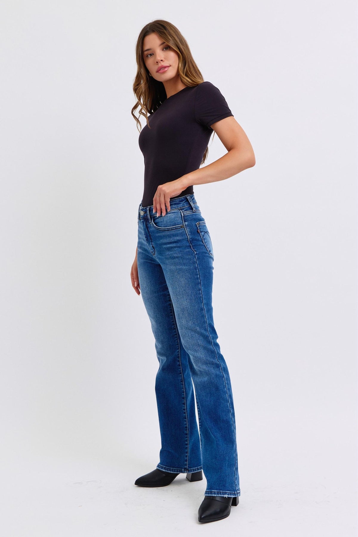 Judy Blue Full Size Run Mid-Rise Bootcut Jeans with Thermal Lining - Beautiful Woman