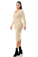 Knit Long Sleeve Fringe Dress - Beautiful Woman