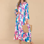 Long-sleeved Polo Printed Hem Dress - Beautiful Woman