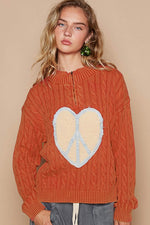 POL Cable-Knit Peace Patch Dropped Shoulder Sweater - Beautiful Woman