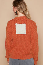 POL Cable-Knit Peace Patch Dropped Shoulder Sweater - Beautiful Woman