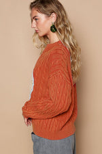 POL Cable-Knit Peace Patch Dropped Shoulder Sweater - Beautiful Woman