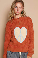 POL Cable-Knit Peace Patch Dropped Shoulder Sweater - Beautiful Woman