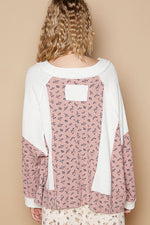 POL Waffle Knit Floral Notched Long Sleeve Top - Beautiful Woman