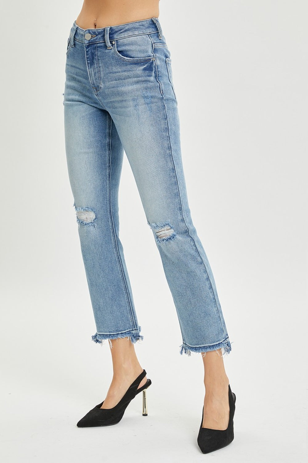 RISEN Full Size High Rise Distressed Cropped Straight Jeans - Beautiful Woman