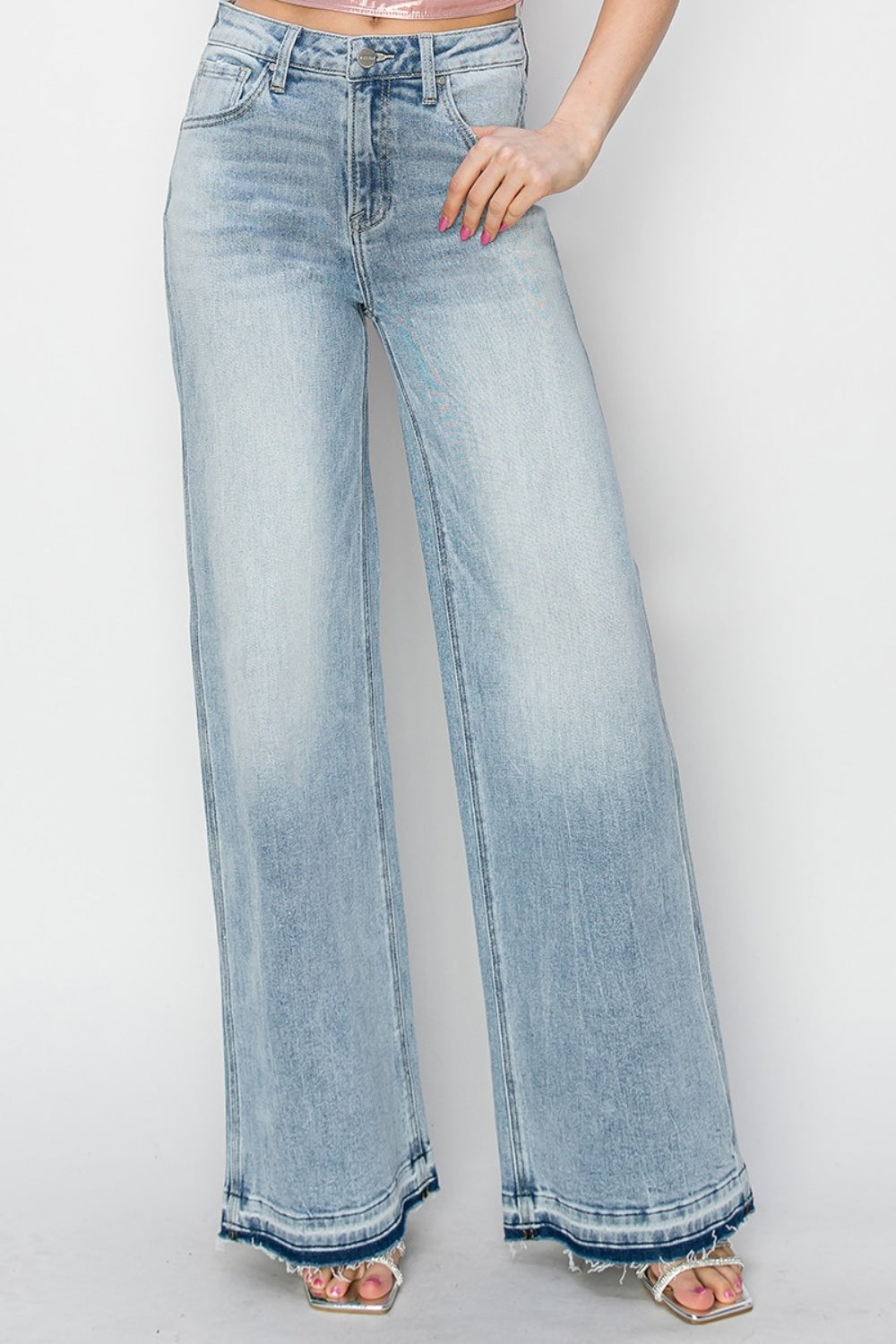 Risen Full Size High Rise Wide Leg Jeans - Beautiful Woman