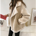 Suede Jacket Women Short Lamb Velvet Motorcycle Jacket - Beautiful Woman