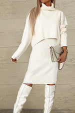 Turtleneck Dropped Shoulder Sweater and Midi Dress Sweater Set - Beautiful Woman