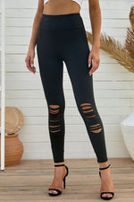 Wide Waistband Distressed Slim Fit Leggings - Beautiful Woman