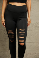 Wide Waistband Distressed Slim Fit Leggings - Beautiful Woman