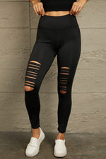 Wide Waistband Distressed Slim Fit Leggings - Beautiful Woman